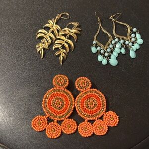 Summer Fun Earrings Golden Leaf,Orange Beaded Boho,  Sky Blue Chandelier READ